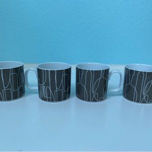 New Orla Kiely grey and white coffee mugs / set of 4 / Cutlery pattern